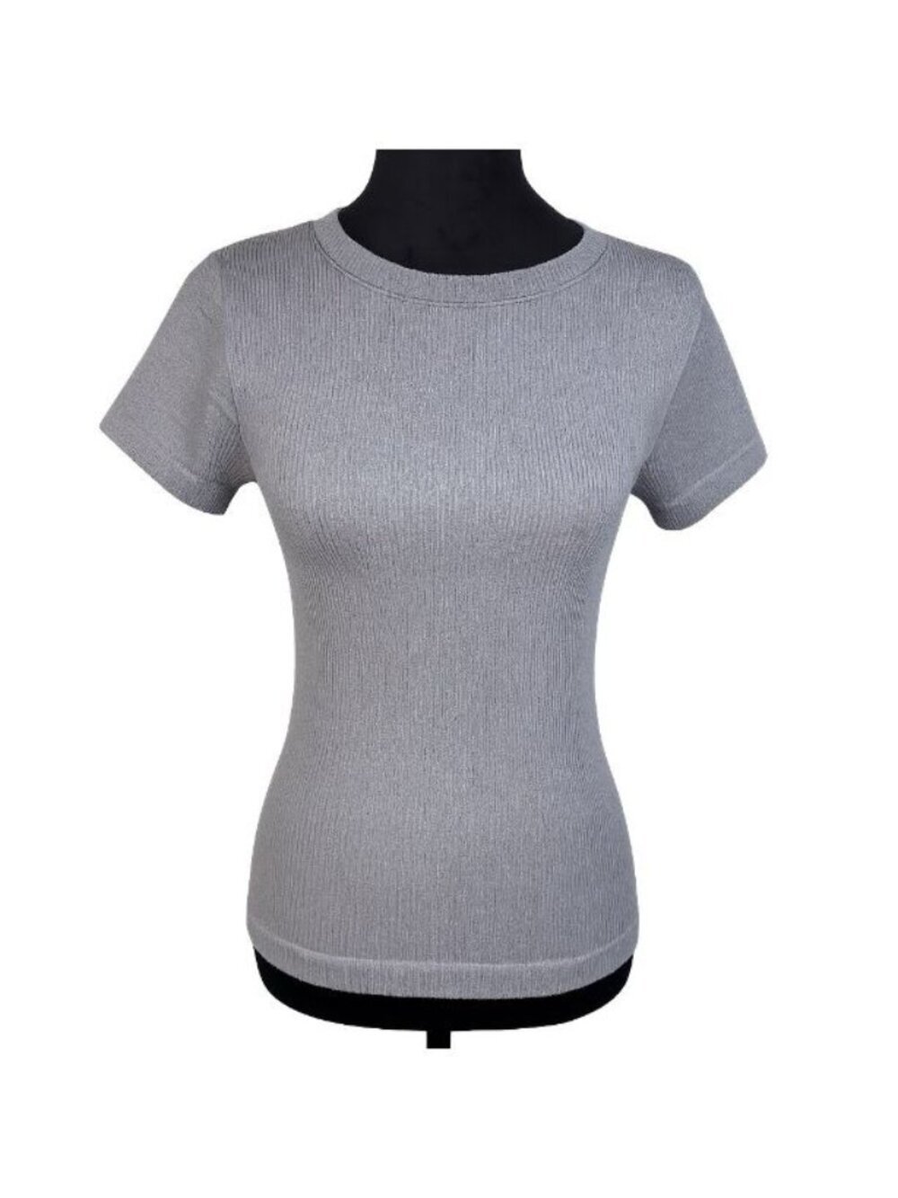 Old Navy Exhale Seamless Rib Knit Short Sleeve Gray Women Top Sz Medium Tall NWT